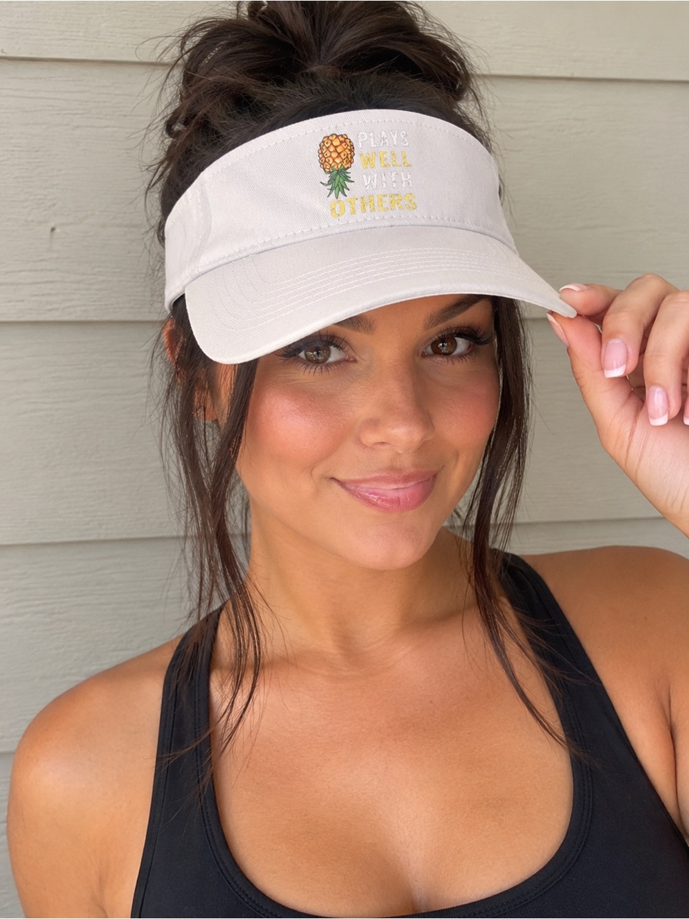 Plays Well With Others Upside Down Pineapple White Adult Sun Visor Hat